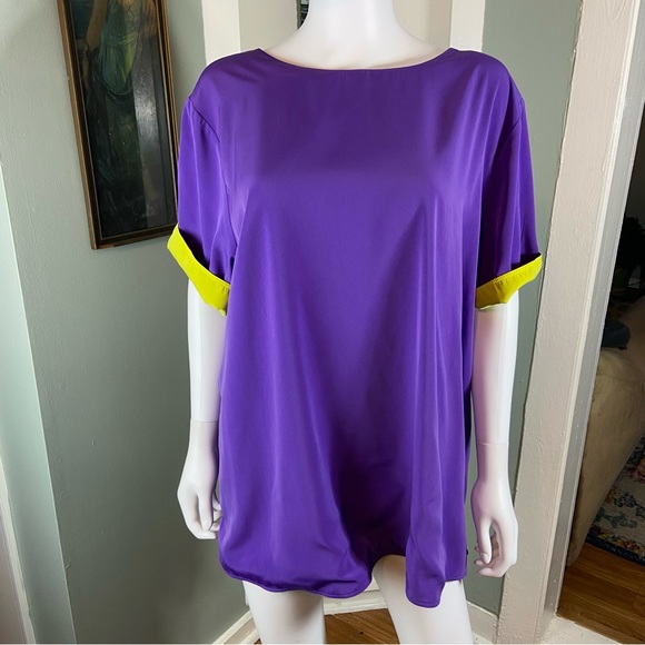 Vintage 90s Grove Avenue 22W Reversible Purple Yellow Blouse Tee Shirt Top - Picture 11 of 13